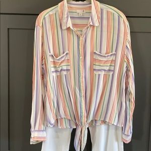 SO Rainbow 🌈 Button Front, Tie Detail Blouse